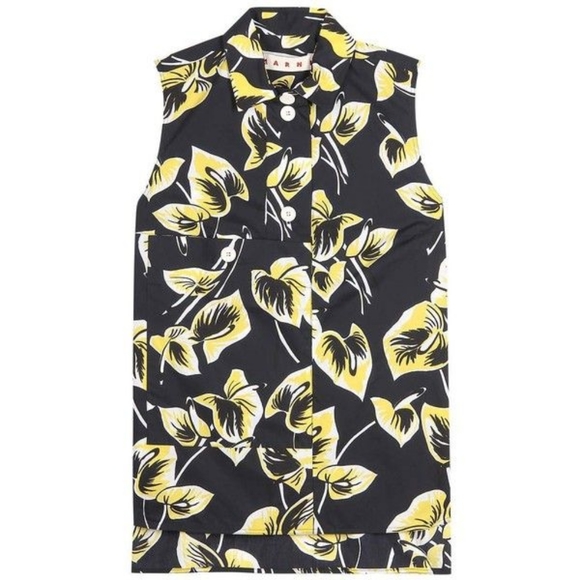 Marni Cruise 2016 Black & Yellow Floral Palm Print Sleeveless Shirt Blouse 40 - Picture 9 of 9